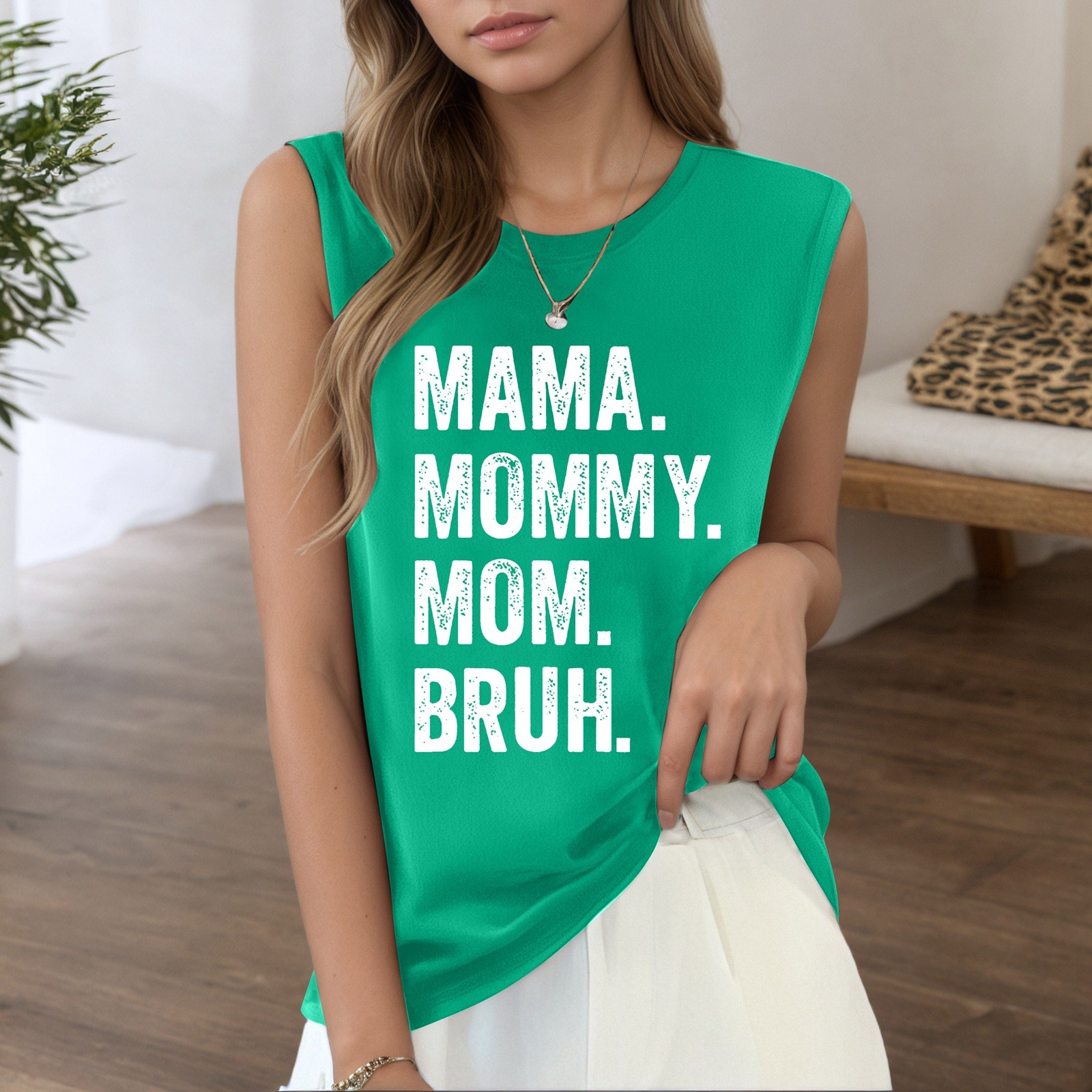 thumbnail image 2 of Camiseta sin mangas con estampado de letras para mujer: camiseta informal de verano con diseño moderno, versátil con vaqueros, fácil de cuidar, 2 of 4